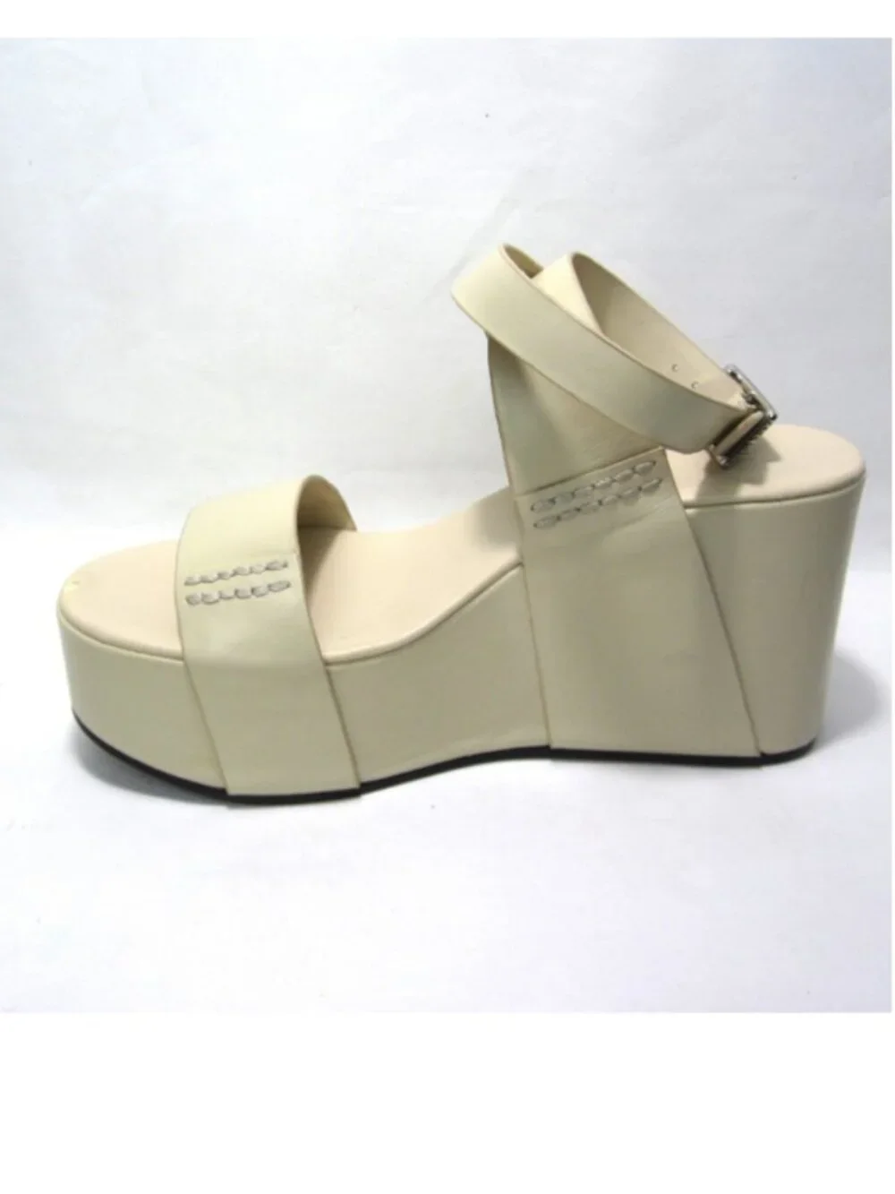 NEW Zara SRPLS $169 Sz 37 US 6.5 Platform Wedge Leather Cream Beige Ivory Flaws - Picture 4 of 15